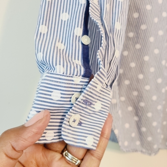 Talbots | Women's Polka Dot & Stripes Printed Button-Down Shirt (Size Medium) - Picture 6 of 9